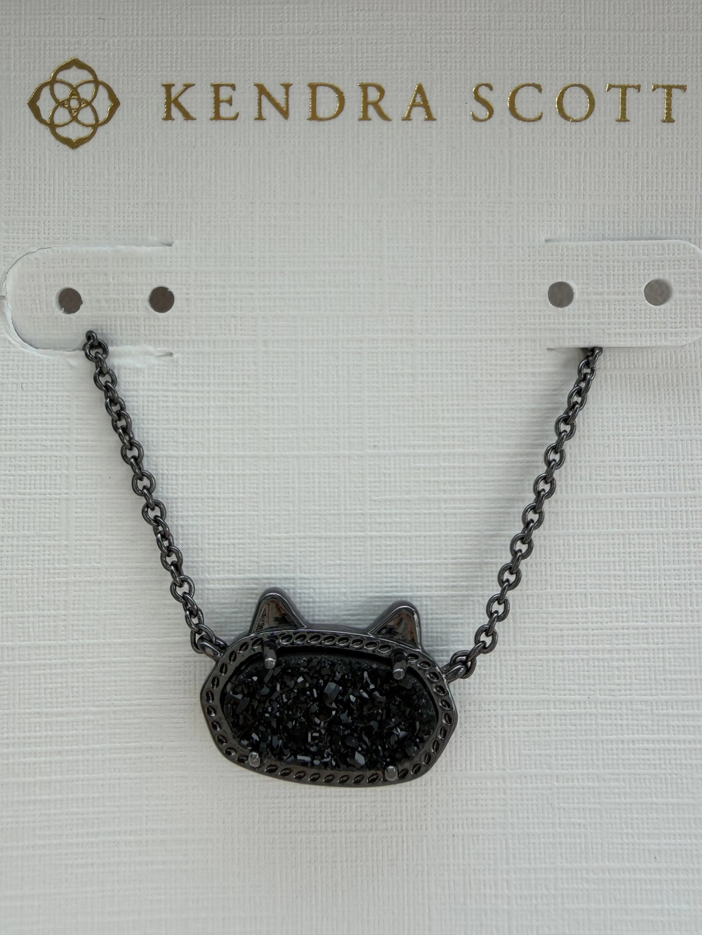 Kendra Scott Elisa Cat Pendant Necklace Black Drusy Gunmetal - Picture 2 of 3